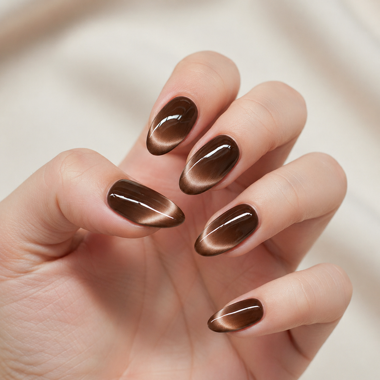 Blisss Nails Handmade Premium Press On Nails - Charcoal Onyx Halo Cat Eye Magnetic Effect, Reusable Artificial Nails, Short Almond Stiletto Shape, Luxury Shimmer Finish Salon-Quality False Nails 10 Pcs Nail Set