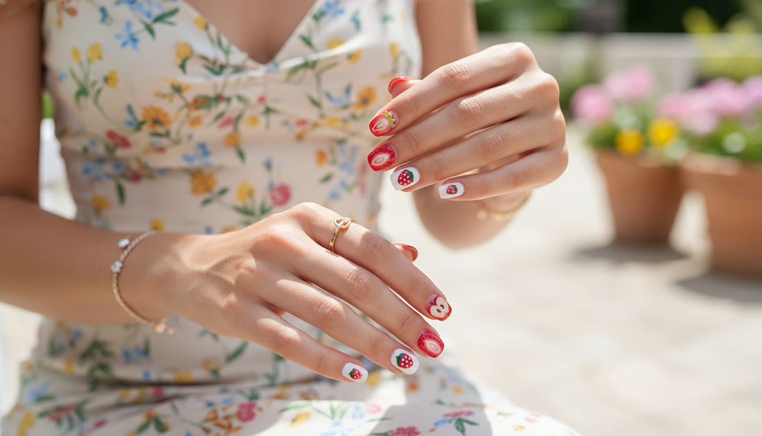 Blisss Nails's Press On nails  Whimsical Collection  Strawberry Pink Square