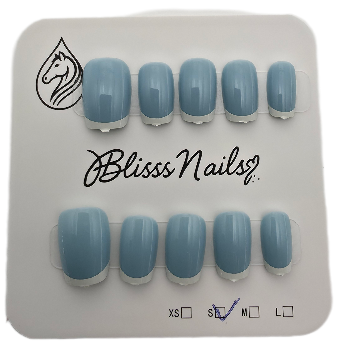 Blisss Nails Essential Machine-Made Press On Nails - Dusty Cornflower Blue with Classic White French Tips, Reusable Artificial Nails, Short Square Round Shape, High-Gloss Salon-Style False Nails 10 Pcs Nail Set