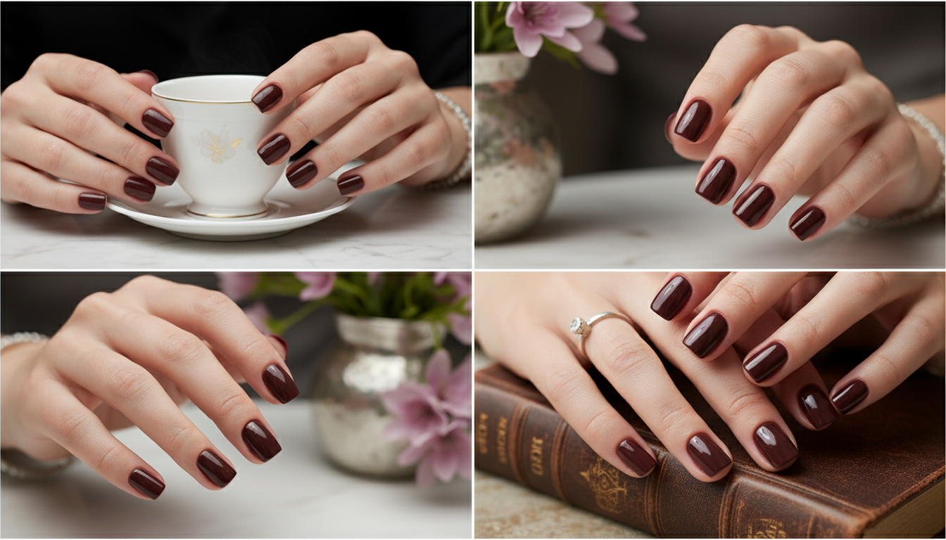 Blisss Nails Essential Machine-Made Press On Nails - Deep Espresso Maroon Glaze Jelly Effect, Reusable Artificial Nails, Short Square Round Shape, High-Gloss Salon-Style False Nails 10 Pcs Nail Set