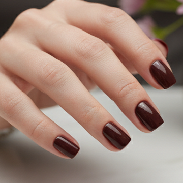 Blisss Nails Essential Machine-Made Press On Nails - Deep Espresso Maroon Glaze Jelly Effect, Reusable Artificial Nails, Short Square Round Shape, High-Gloss Salon-Style False Nails 10 Pcs Nail Set