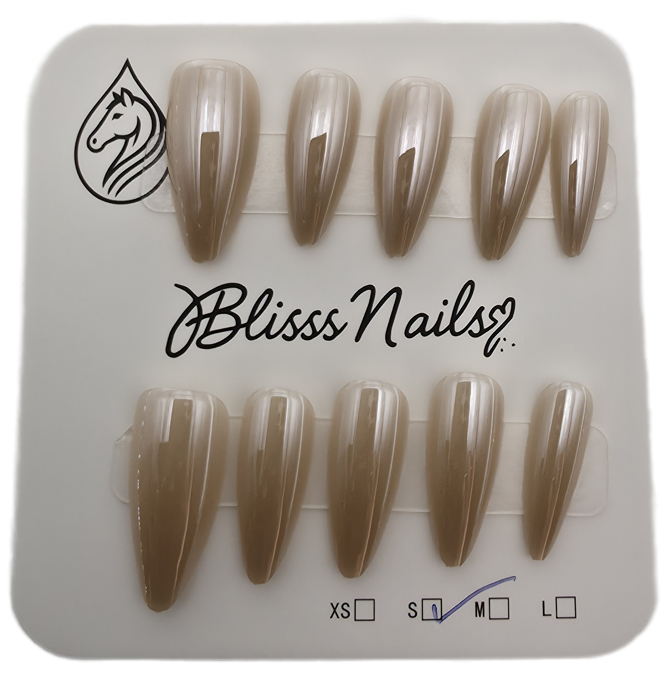 Blisss Nails Essential Machine-Made Press On Nails - Metallic champagne Glazed Chrome Mirror Effect, Reusable Artificial Nails, Long Almond Shape, High-Gloss Liquid Metal Finish Salon-Style False Nails 10 Pcs Nail Set