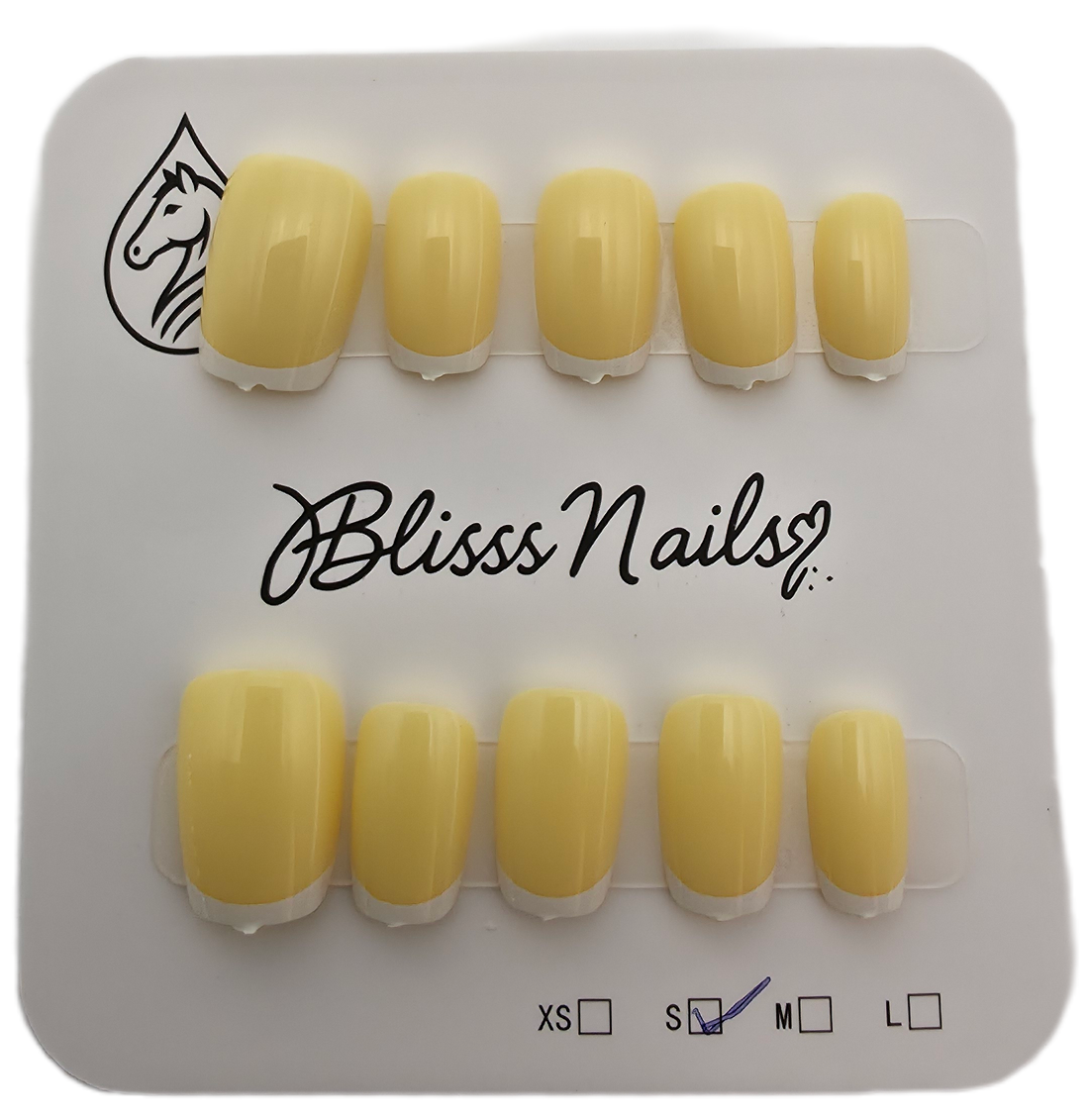 Blisss Nails Essential Machine-Made Press On Nails - Buttermilk Lemon Yellow with Classic White French Tips, Reusable Artificial Nails, Short Square Round Shape, High-Gloss Salon-Style False Nails 10 Pcs Nail Set