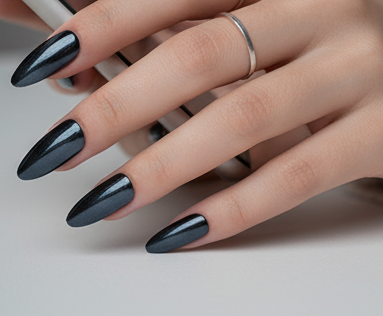 Blisss Nails Essential Machine-Made Press On Nails - Metallic Chrome Mirror Effect, Reusable Artificial Nails, Long Almond Shape, High-Gloss Liquid Metal Finish Salon-Style False Nails 10 Pcs Nail Set