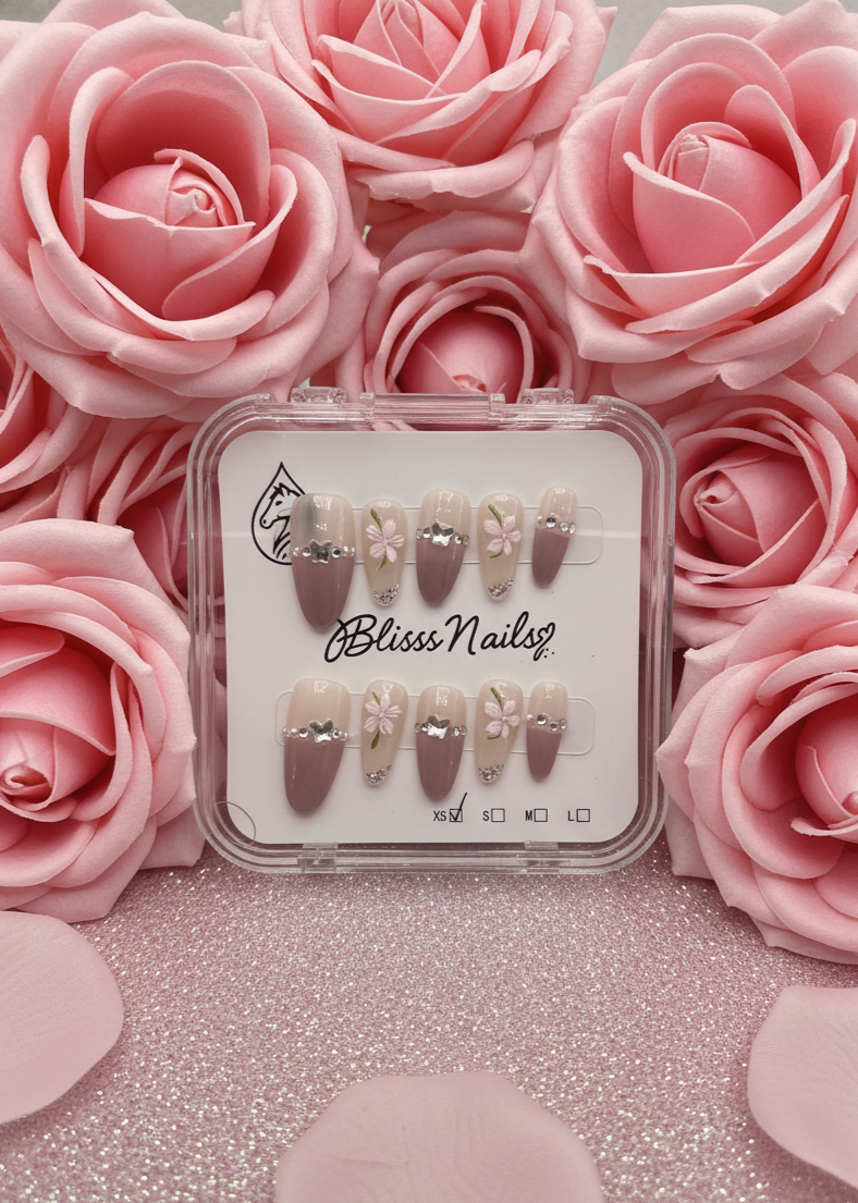 Blisss Nails Premium Handmade Pink Ombre with Cat Eye Effect Fake Nails – Almond Artificial Reusable Press On Nails with 3D Floral Art, Butterfly Charm & Rhinestones | Elegant Salon Finish 10 pc Nails Set