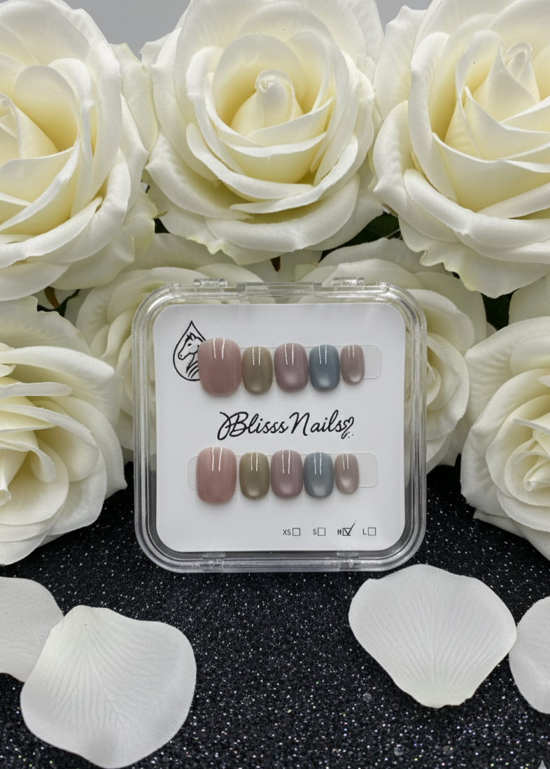 Blisss Nails Handmade Premium Press On Nails - Earthy Multi-Tone/Pink Cat Eye Magnetic Effect, Reusable Artificial Nails, Short Square Round Shape, Luxury Shimmer Finish Salon-Quality Fake Nails 10 Pcs Nail Set