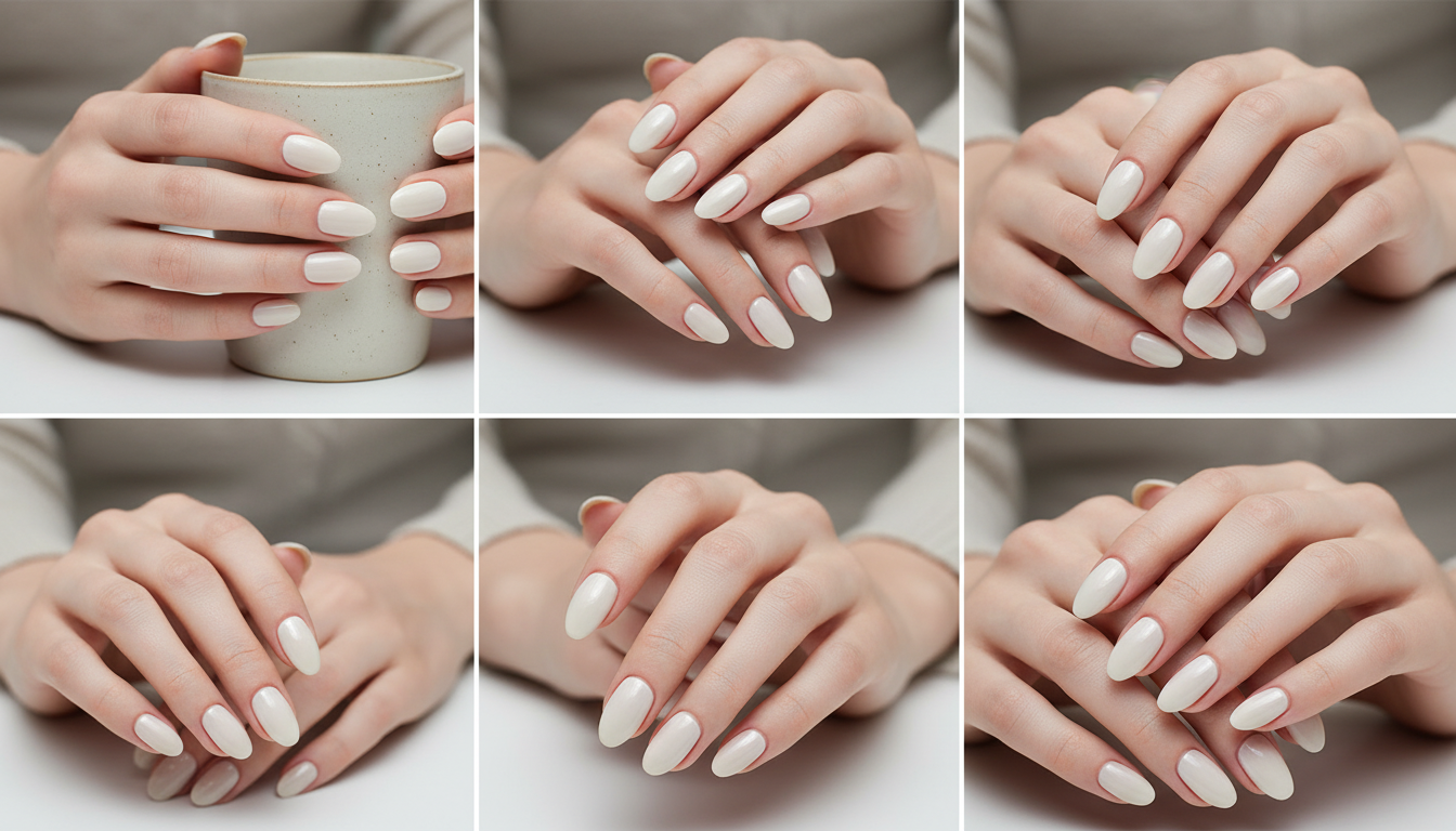 Blisss Nails' Press On Nails Creamy White Almond Shape with Cat Eye Efect