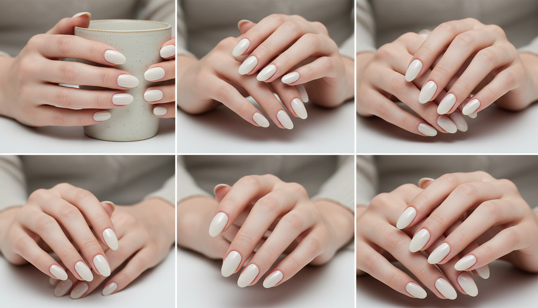 Blisss Nails' Press On Nails Creamy White Almond Shape with Cat Eye Efect