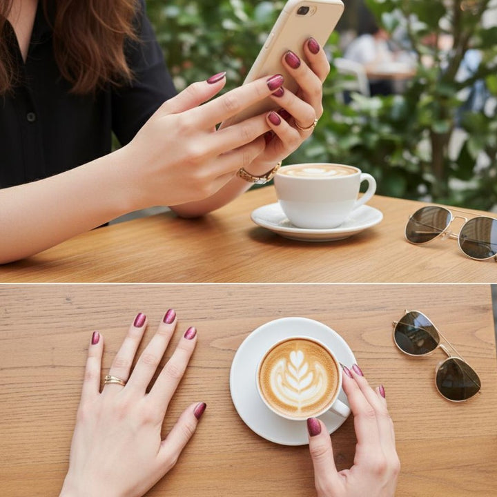 Blisss Nail' Press on Nails Multi color Short Square Nails With Cat Eye Effect