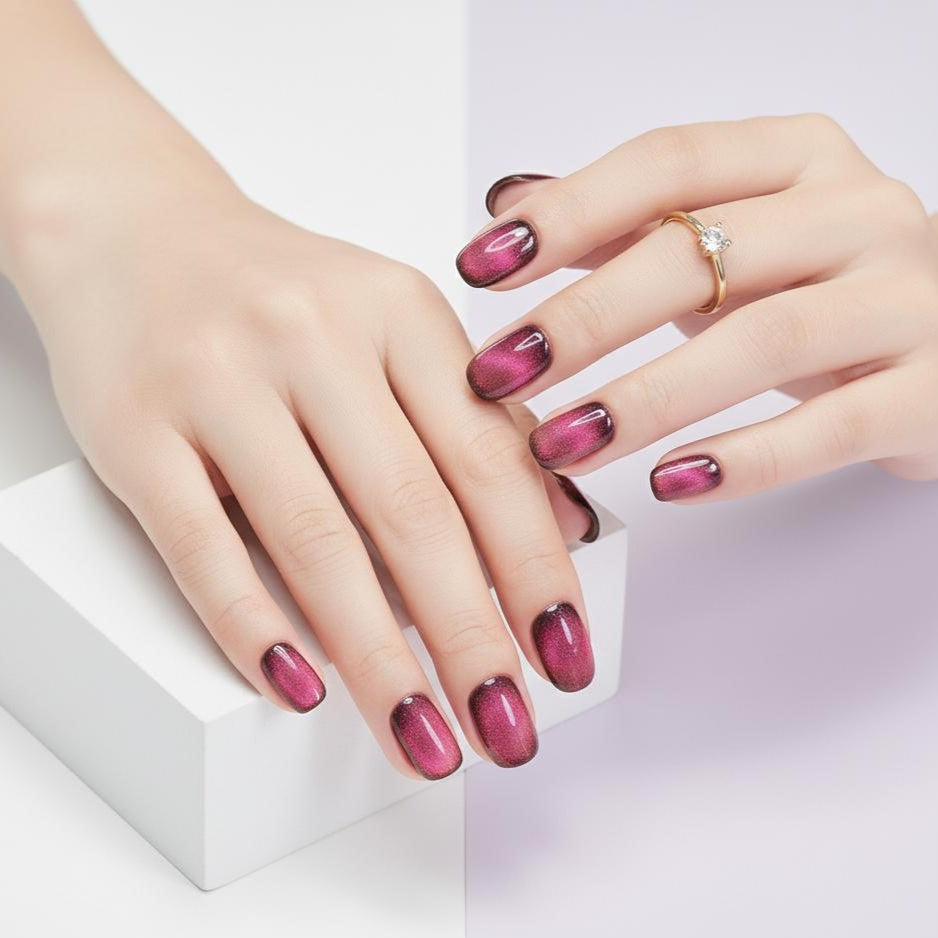 Blisss Nail' Press on Nails Multi color Short Square Nails With Cat Eye Effect