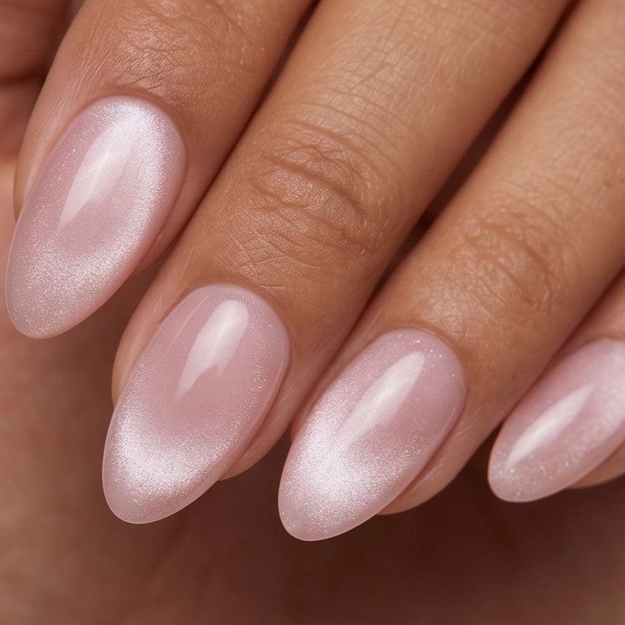 Blisss Nails Handmade Premium Press On Nails – Pink Mauve Mist Aura Cat Eye Magnetic Effect, Reusable Artificial Nails, Short Almond Stiletto Shape, Luxury Shimmer Finish Salon-Quality Fake Nails 10 Pcs Nail Set