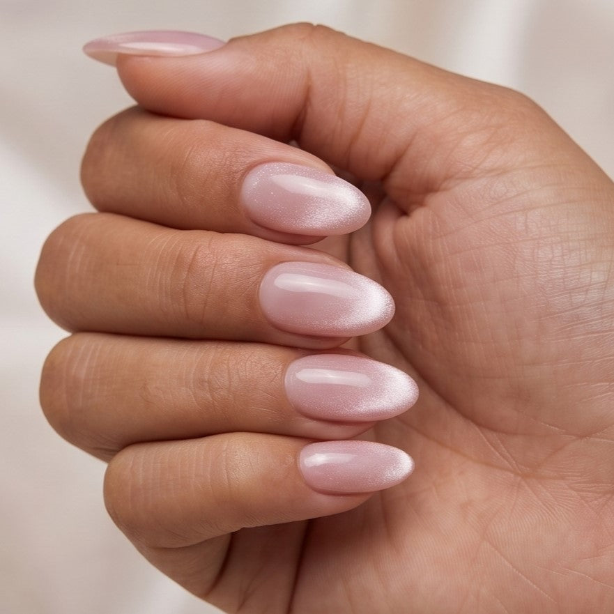 Blisss Nails Handmade Premium Press On Nails – Pink Mauve Mist Aura Cat Eye Magnetic Effect, Reusable Artificial Nails, Short Almond Stiletto Shape, Luxury Shimmer Finish Salon-Quality Fake Nails 10 Pcs Nail Set