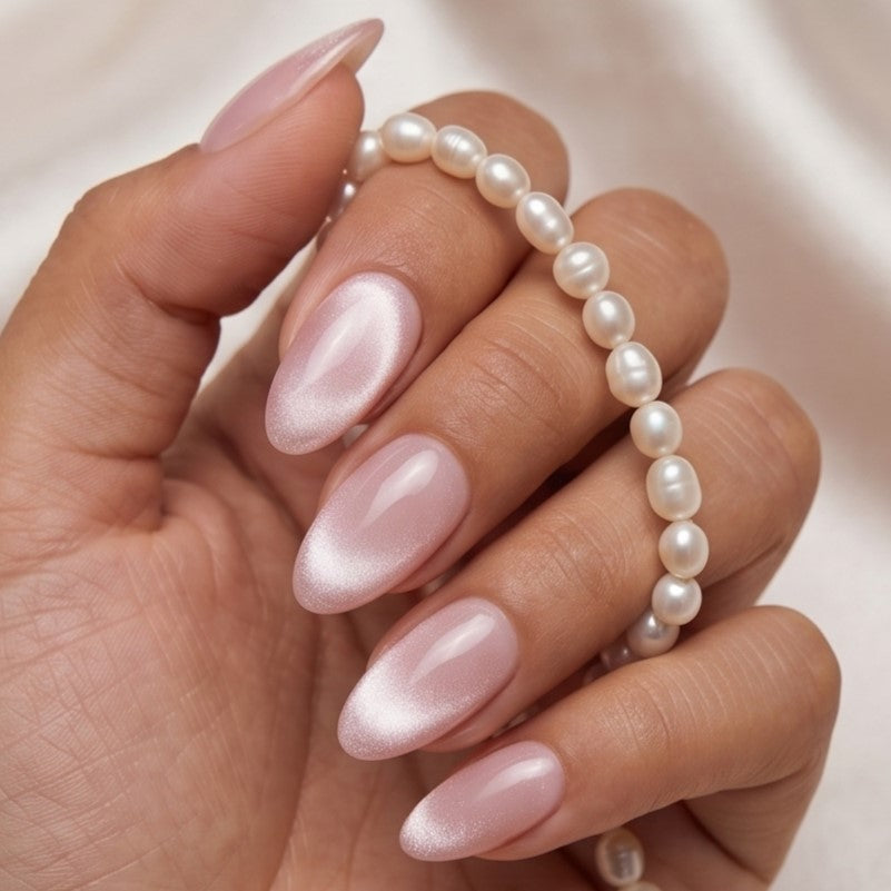 Blisss Nails Handmade Premium Press On Nails – Pink Mauve Mist Aura Cat Eye Magnetic Effect, Reusable Artificial Nails, Short Almond Stiletto Shape, Luxury Shimmer Finish Salon-Quality Fake Nails 10 Pcs Nail Set