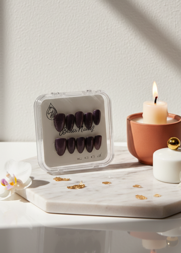 Blisss Nails Handmade Premium Press On Nails - Royal Amethyst Deep Purple Cat Eye Magnetic Effect, Reusable Artificial Nails, Short Almond Stiletto Shape, Luxury Shimmer Finish Salon-Quality False Nails 10 Pcs Nail Set