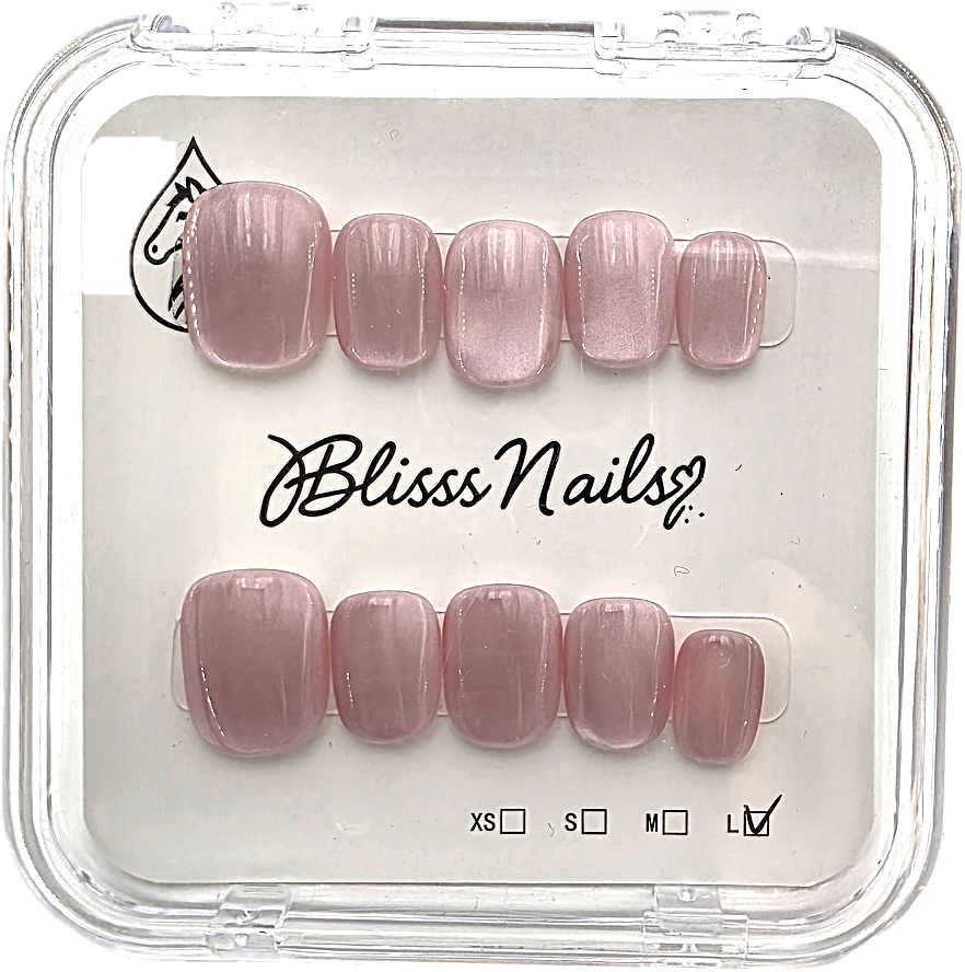 Blisss Nails Handmade Premium Press On Nails - Soft Pink Rose Quartz Cat Eye Magnetic Effect, Reusable Artificial Nails, Short Square Round Shape, Elegant Shimmer Finish Salon-Quality 10 Pcs Nail Set