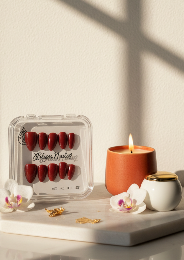 Blisss Nails Handmade Premium Press On Nails – Crimson Ruby Red Cat Eye Magnetic Effect, Reusable Artificial Nails, Short Almond Stiletto Shape, Luxury Shimmer Finish Salon-Quality Fake Nails 10 Pcs Nail Set