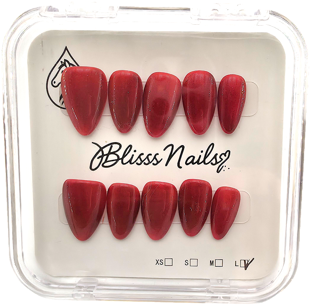 Blisss Nails Handmade Premium Press On Nails – Crimson Ruby Red Cat Eye Magnetic Effect, Reusable Artificial Nails, Short Almond Stiletto Shape, Luxury Shimmer Finish Salon-Quality Fake Nails 10 Pcs Nail Set