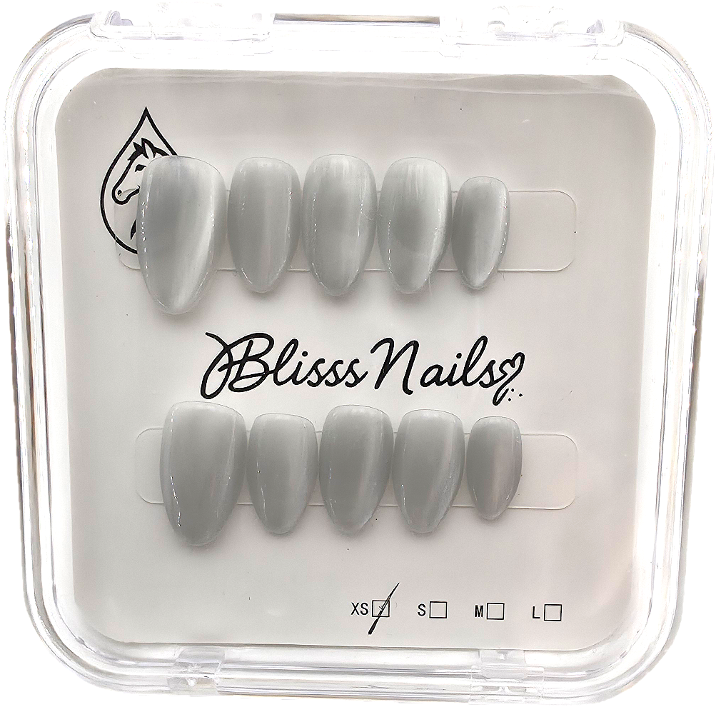 Blisss Nails Handmade Premium Press On Nails - Dove Grey Silk Aura Cat Eye Magnetic Effect, Reusable Artificial Nails, Short Almond Stiletto Shape, Luxury Shimmer Finish Salon-Quality Fake Nails 10 Pcs Nail Set
