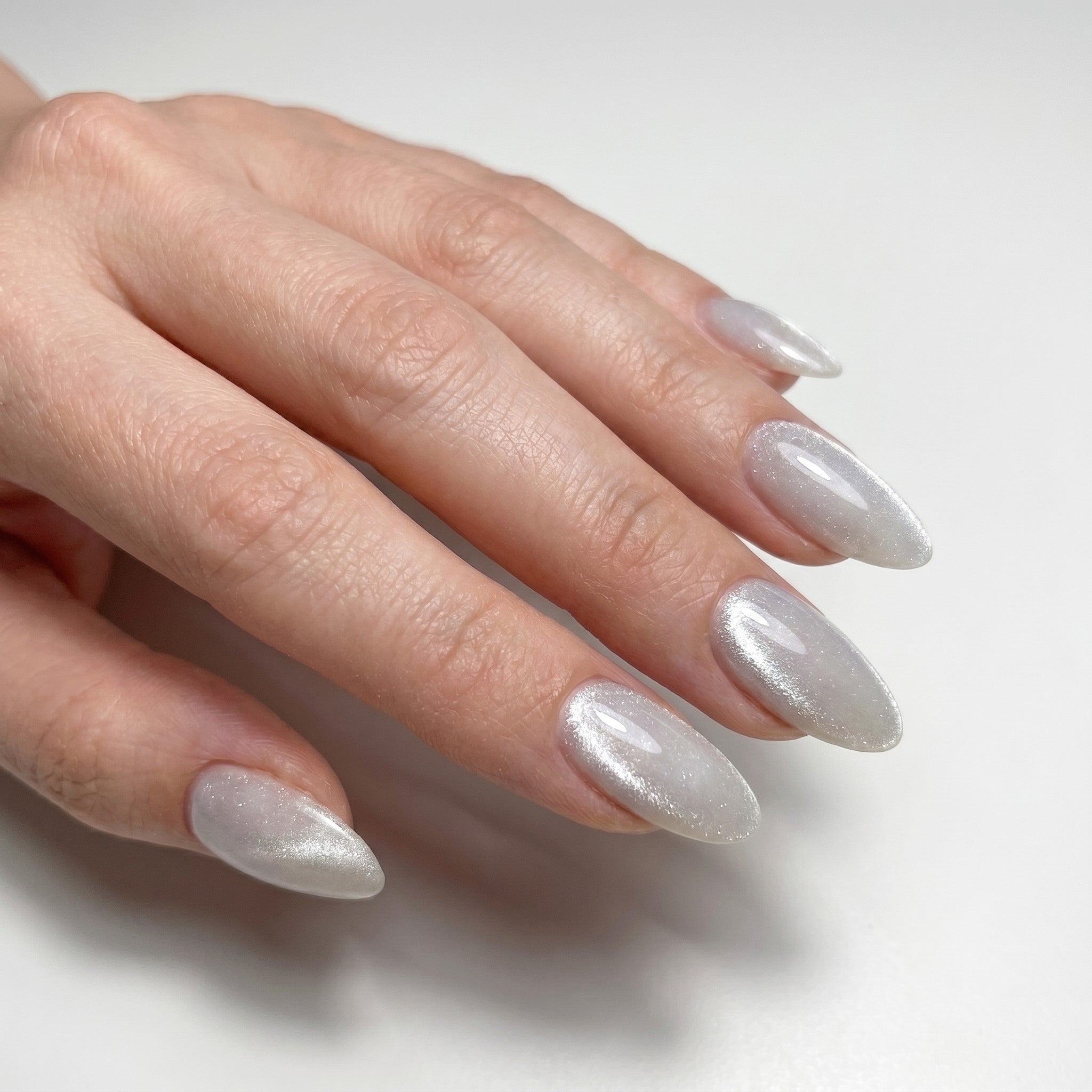 Blisss Nails Handmade Premium Press On Nails - Dove Grey Silk Aura Cat Eye Magnetic Effect, Reusable Artificial Nails, Short Almond Stiletto Shape, Luxury Shimmer Finish Salon-Quality Fake Nails 10 Pcs Nail Set