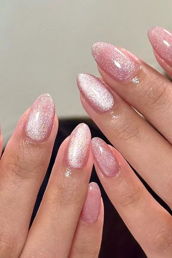 Blisss Nails Handmade Premium Press On Nails – Pink Vintage Rose Mauve Cat Eye Magnetic Effect, Reusable Artificial Nails, Short Almond Stiletto Shape, Luxury Shimmer Finish Salon-Quality Fake Nails 10 Pcs Nail Set