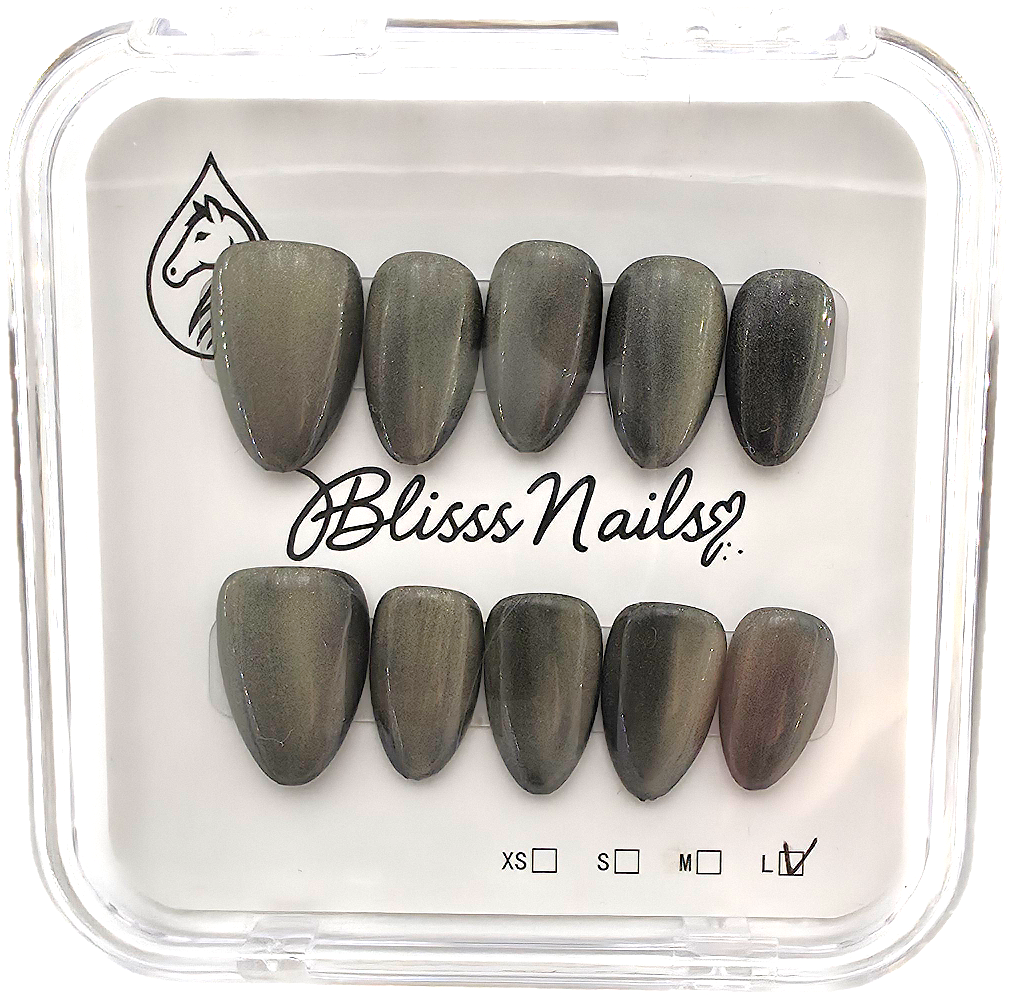 Blisss Nails Handmade Premium Press On Nails - Deep Forest Dark Green Jade Cat Eye Magnetic Effect, Reusable Artificial Nails, Short Almond Stiletto Shape, Luxury Velvet Finish Salon-Quality False Nails 10 Pcs Nail Set