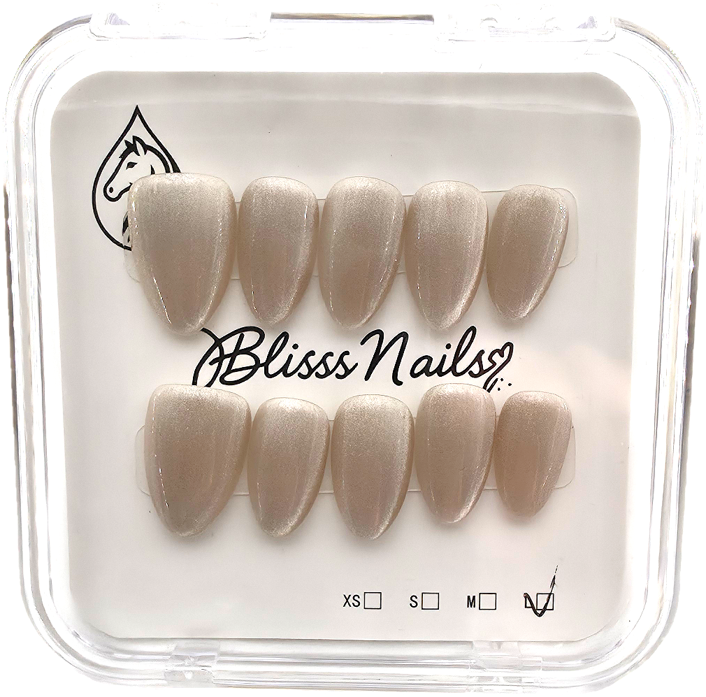 Blisss Nails Handmade Premium Press On Nails – Champagne Gold Silk Cat Eye Magnetic Effect, Reusable Artificial Nails, Short Almond Stiletto Shape, Luxury Shimmer Finish Salon-Quality False Nails 10 Pcs Nail Set