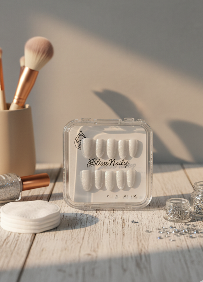 Blisss Nails Handmade Premium Press On Nails - Moonlight Silver White Frost Cat Eye Magnetic Effect, Reusable Artificial Nails, Short Almond Stiletto Shape, Luxury Shimmer Finish Salon-Quality False Nails 10 Pcs Nail Set