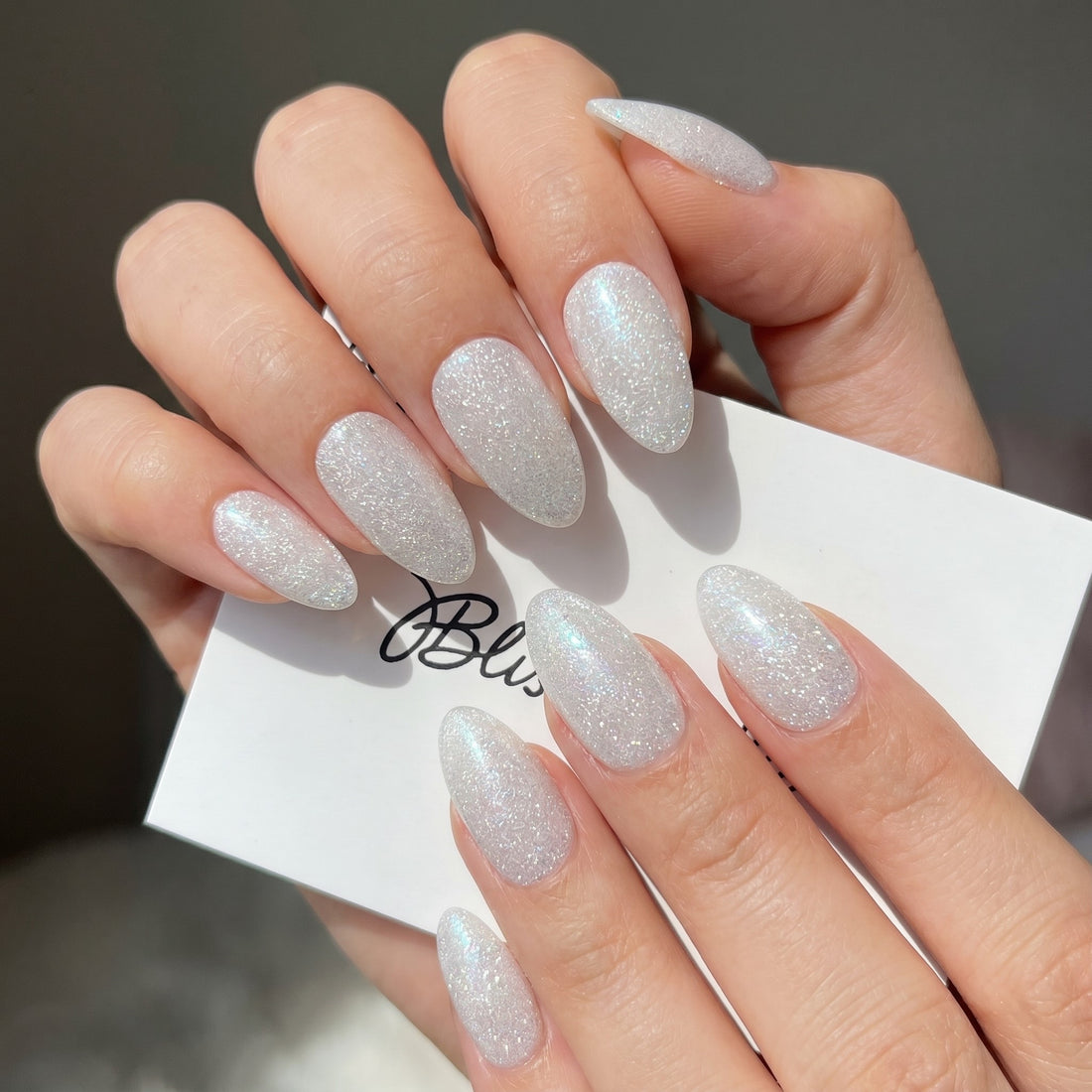 Blisss Nails Handmade Premium Press On Nails - Moonlight Silver White Frost Cat Eye Magnetic Effect, Reusable Artificial Nails, Short Almond Stiletto Shape, Luxury Shimmer Finish Salon-Quality Fake Nails 10 Pcs Nail Set