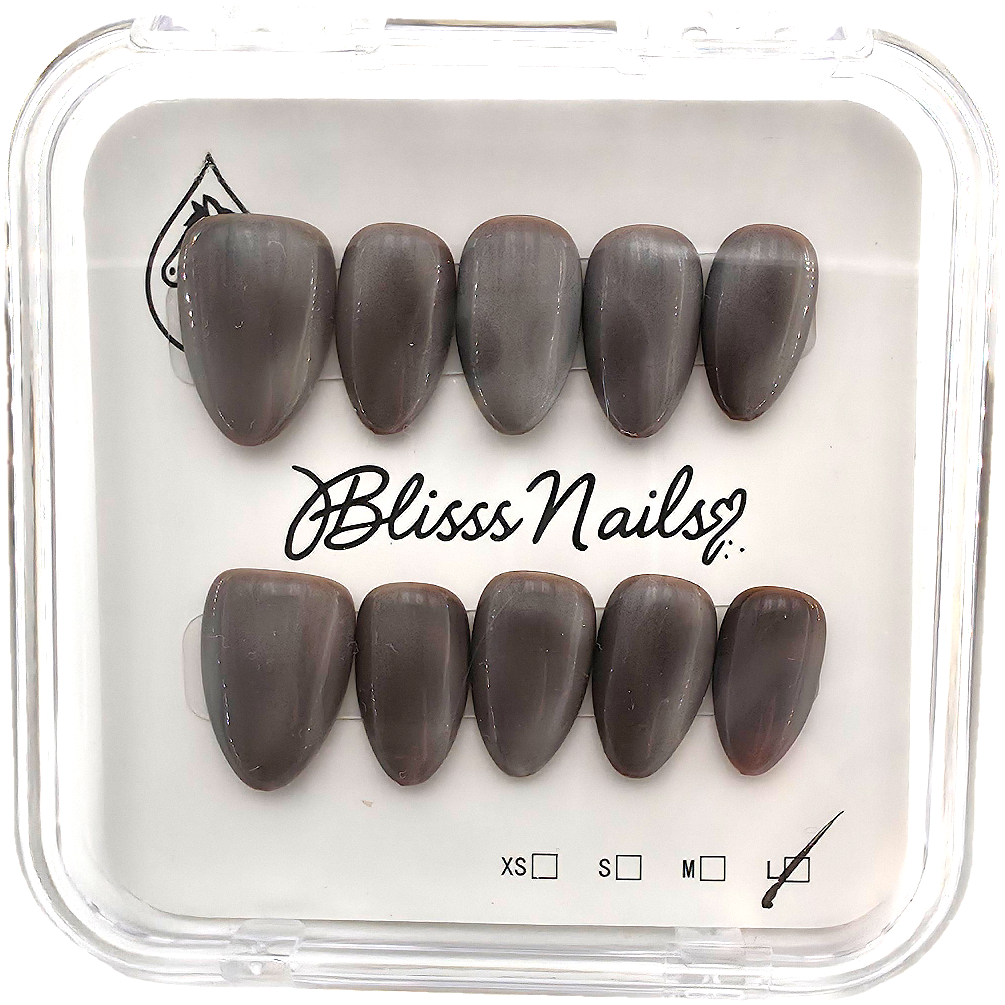 Blisss Nails Handmade Premium Press On Nails – Dark Brownish Espresso Velvet Aura Cat Eye Magnetic Effect, Reusable Artificial Nails, Short Almond Stiletto Shape, Luxury Shimmer Finish Salon-Quality False Nails 10 Pcs Nail Set