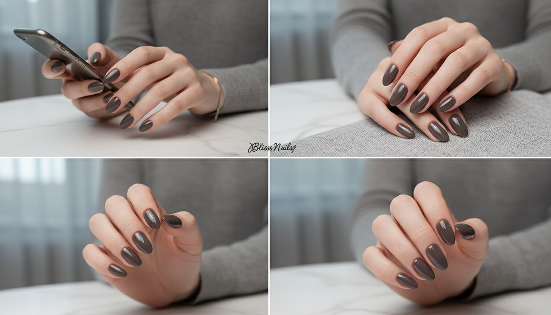 Blisss Nails Handmade Premium Press On Nails – Dark Brownish Espresso Velvet Aura Cat Eye Magnetic Effect, Reusable Artificial Nails, Short Almond Stiletto Shape, Luxury Shimmer Finish Salon-Quality False Nails 10 Pcs Nail Set