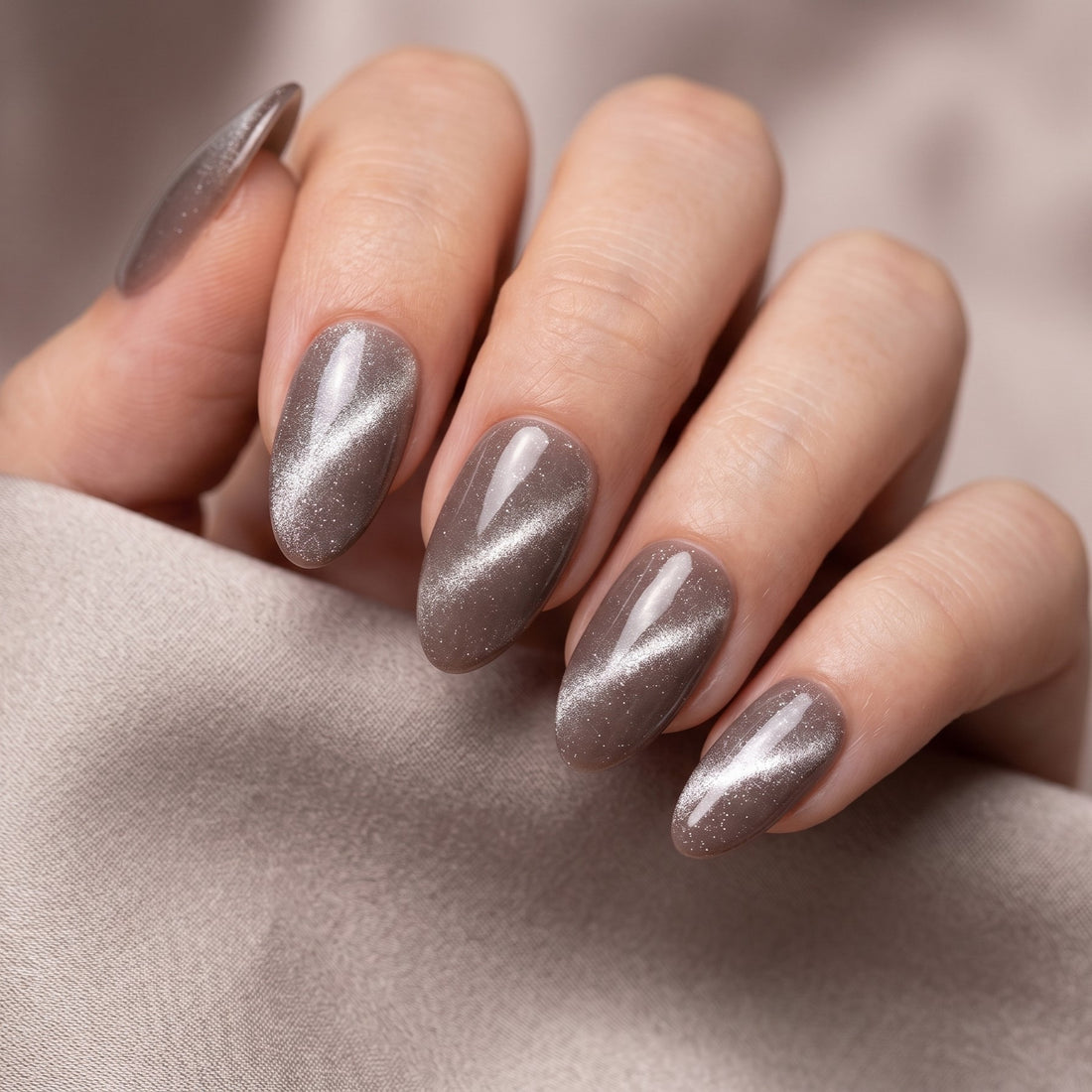 Blisss Nails Handmade Premium Press On Nails – Dark Brownish Espresso Velvet Aura Cat Eye Magnetic Effect, Reusable Artificial Nails, Short Almond Stiletto Shape, Luxury Shimmer Finish Salon-Quality False Nails 10 Pcs Nail Set