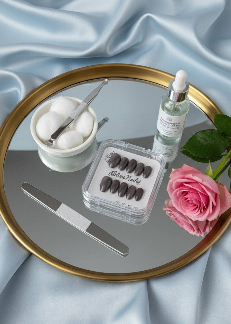 Blisss Nails Handmade Premium Press On Nails - Deep Charcoal Grey Cat Eye Magnetic Effect, Reusable Artificial Nails, Short Almond Stiletto Shape, Luxury Shimmer Finish Salon-Quality 10 Pcs Nail Set