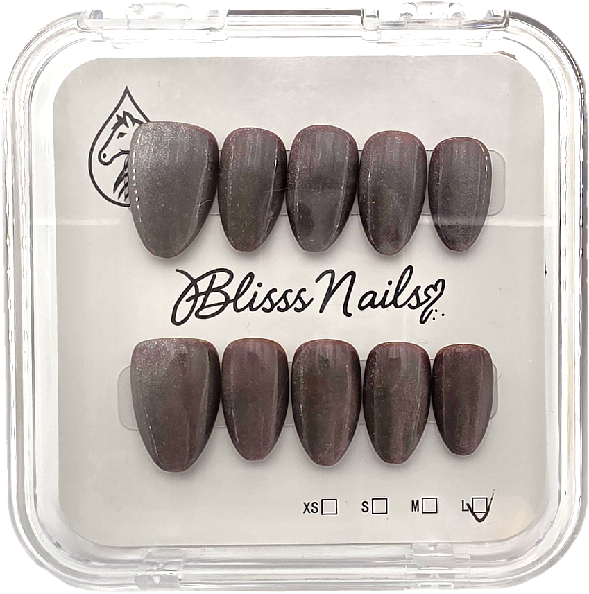 Blisss Nails Handmade Premium Press On Nails - Deep Charcoal Grey Cat Eye Magnetic Effect, Reusable Artificial Nails, Short Almond Stiletto Shape, Luxury Shimmer Finish Salon-Quality 10 Pcs Nail Set