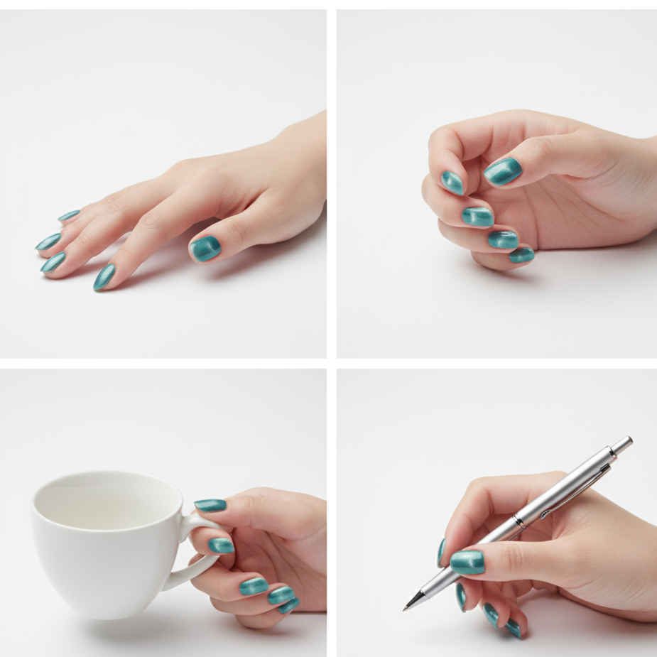 Blisss Nails Handmade Premium Press On Nails - French Blue Halo Cat Eye Magnetic Effect, Reusable Artificial Nails, Short Almond Stiletto Shape, Luxury Shimmer Finish Salon-Quality False Nails 10 Pcs Nail Set