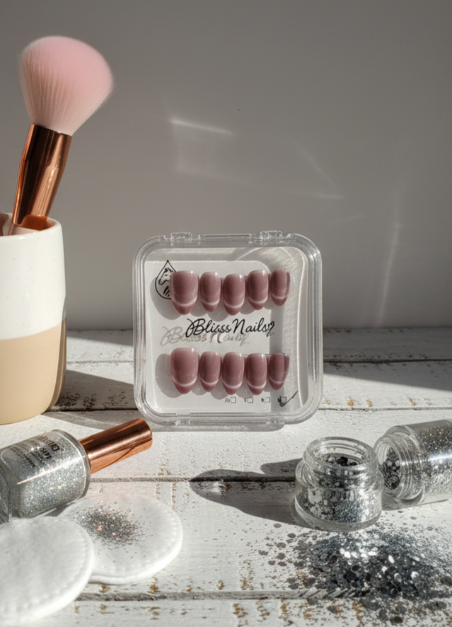 Blisss Nails Handmade Premium Press On Nails - Dusty Pink Rose Halo Cat Eye Magnetic Effect, Reusable Artificial Nails, Short Almond Stiletto Shape, Luxury Shimmer Finish Salon-Quality False Nails 10 Pcs Nail Set