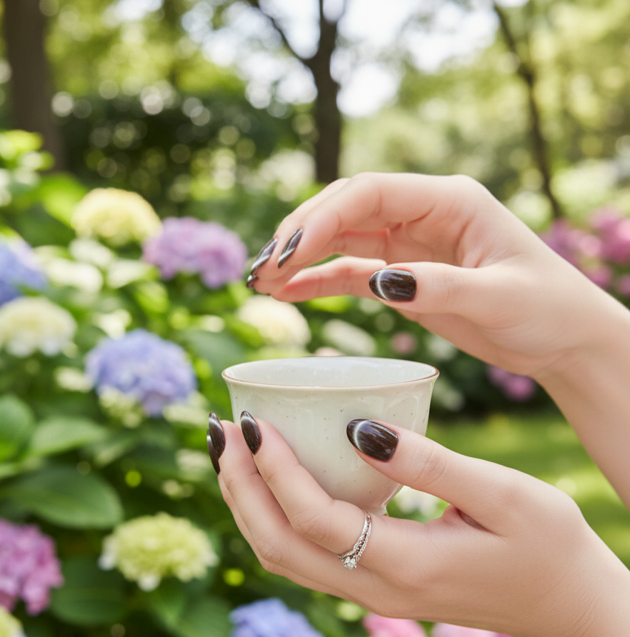 Blisss Nails Handmade Premium Press On Nails - Charcoal Onyx Halo Cat Eye Magnetic Effect, Reusable Artificial Nails, Short Almond Stiletto Shape, Luxury Shimmer Finish Salon-Quality False Nails 10 Pcs Nail Set