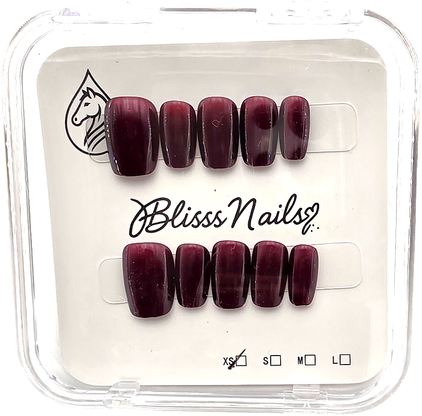 Blisss Nails Handmade Premium Press On Nails -  Maroon Red Cherry Velvet Cat Eye Magnetic Effect, Reusable Artificial Nails, Short Square Round Shape, Luxury Shimmer Finish Salon-Quality False Nails 10 Pcs Nail Set