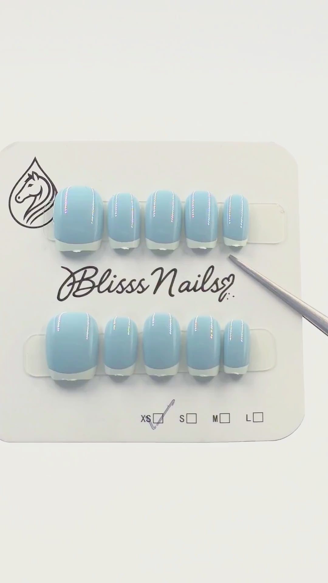 Blisss Nails Essential Machine-Made Press On Nails - Dusty Cornflower Blue with Classic White French Tips, Reusable Artificial Nails, Short Square Round Shape, High-Gloss Salon-Style False Nails 10 Pcs Nail Set