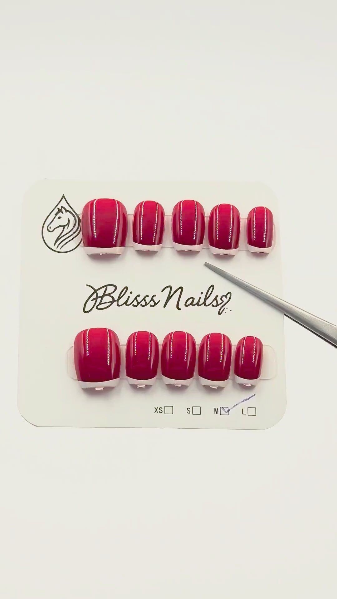 Blisss Nails Essential Machine-Made Press On Nails - Deep Crimson Red with Classic White French Tips, Reusable Artificial Nails, Short Square Round Shape, High-Gloss Salon-Style False Nails 10 Pcs Nail Set