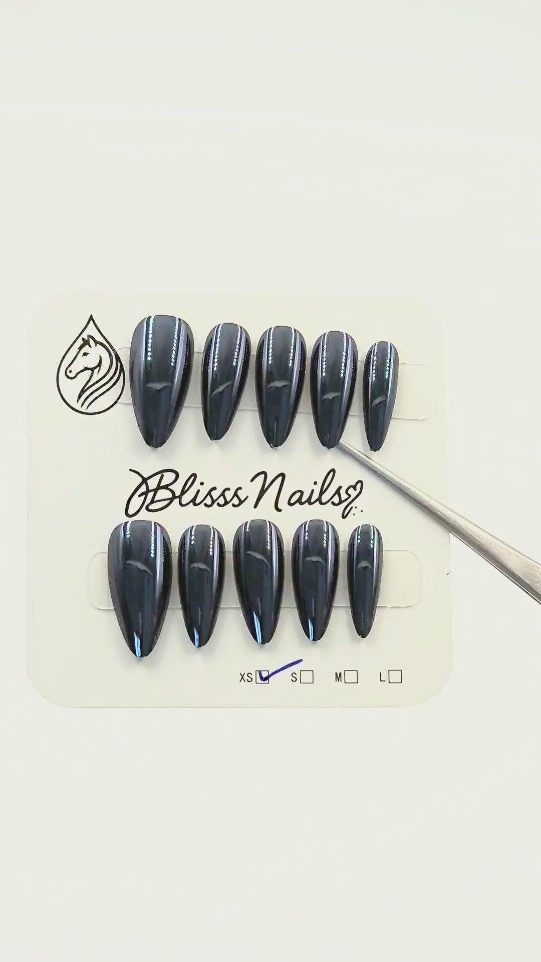 Blisss Nails Essential Machine-Made Press On Nails - Metallic Chrome Mirror Effect, Reusable Artificial Nails, Long Almond Shape, High-Gloss Liquid Metal Finish Salon-Style False Nails 10 Pcs Nail Set