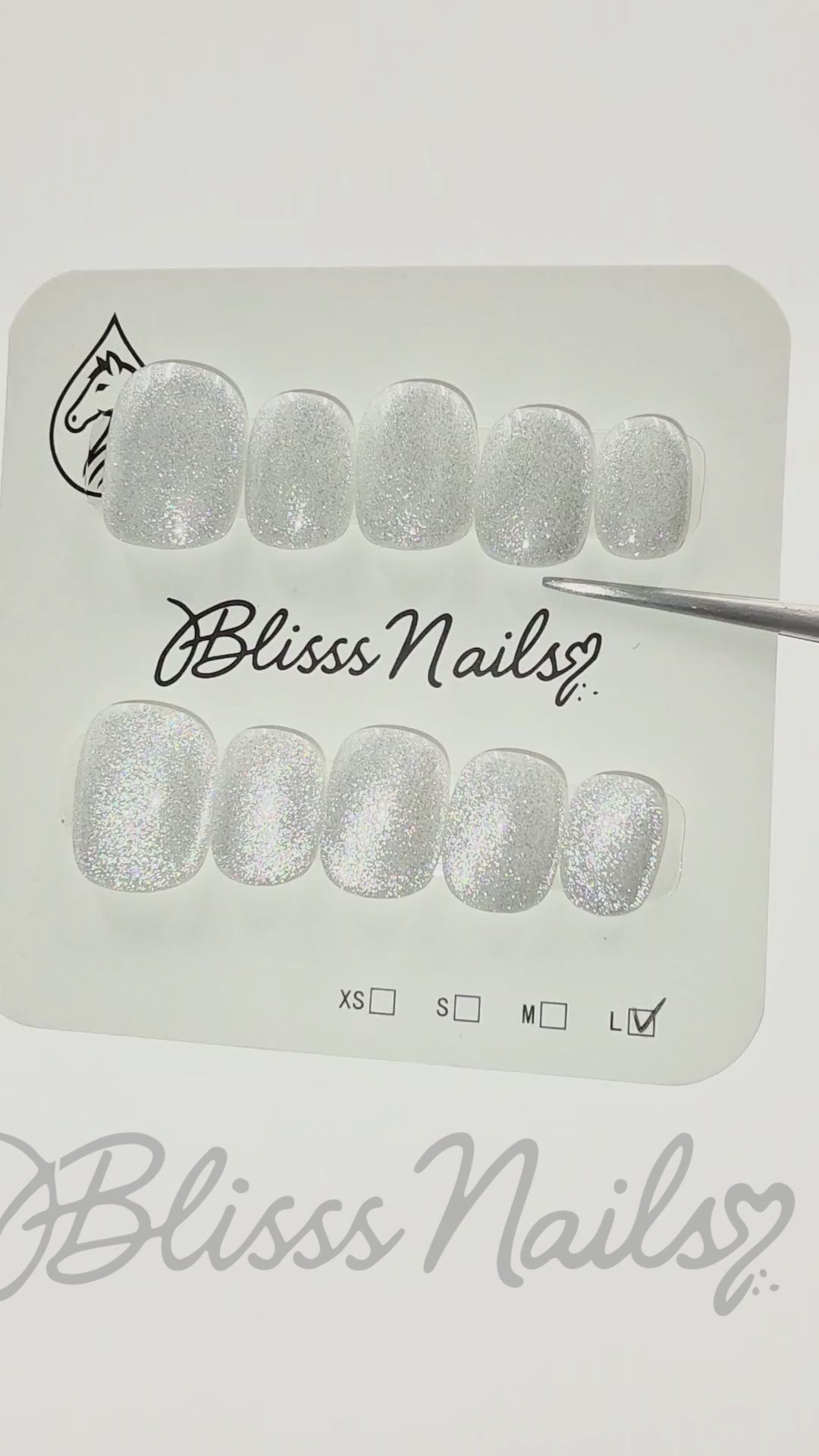 Blisss Nails Handmade Premium Press On Nails – White Moonlight Silver Velvet Cat Eye Magnetic Effect, Reusable Artificial Nails, Short Square Round Shape, Luxury Shimmer Finish Salon-Quality Fake Nails 10 Pcs Nail Set