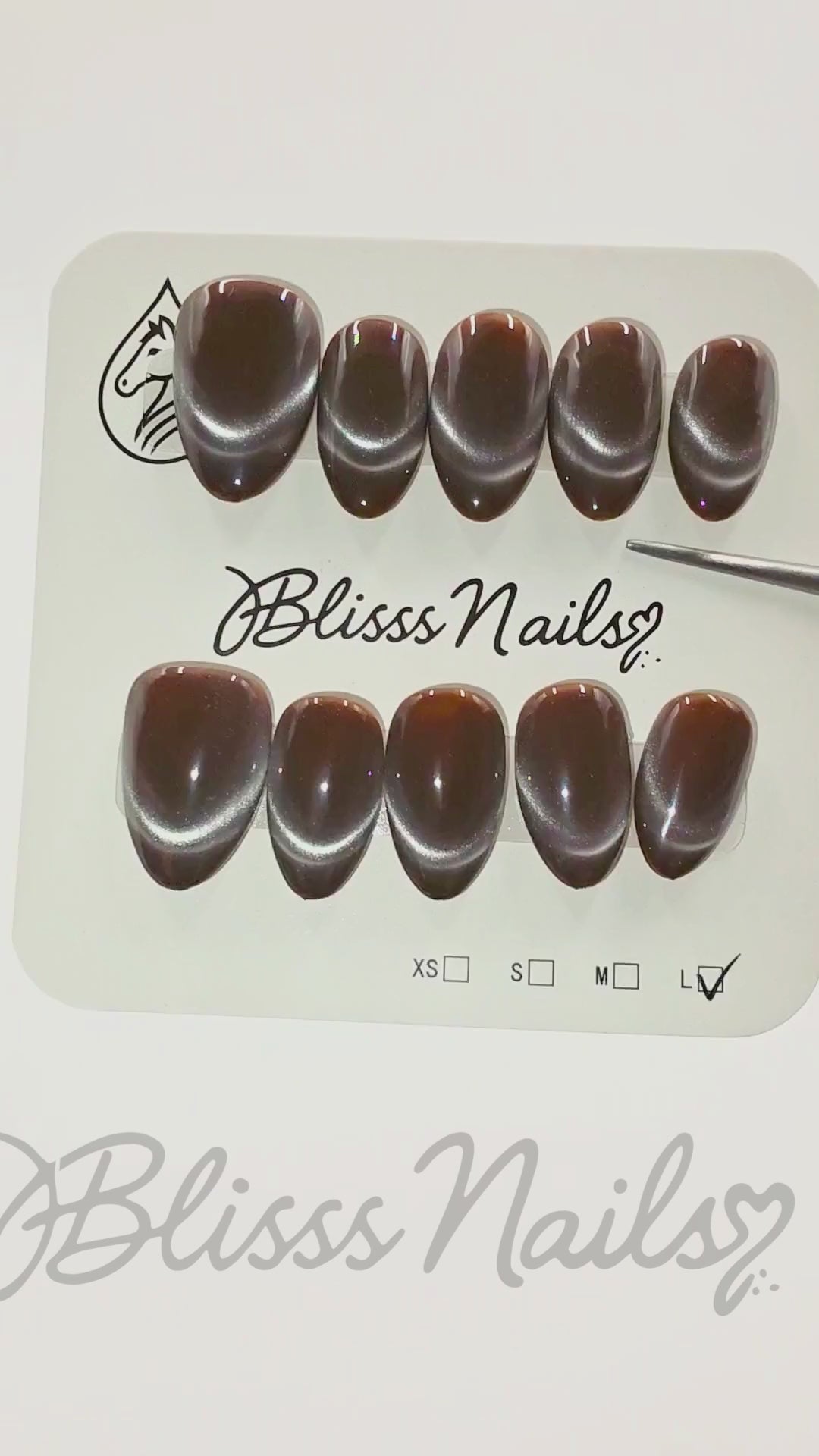 Blisss Nails Handmade Premium Press On Nails - Charcoal Onyx Halo Cat Eye Magnetic Effect, Reusable Artificial Nails, Short Almond Stiletto Shape, Luxury Shimmer Finish Salon-Quality False Nails 10 Pcs Nail Set