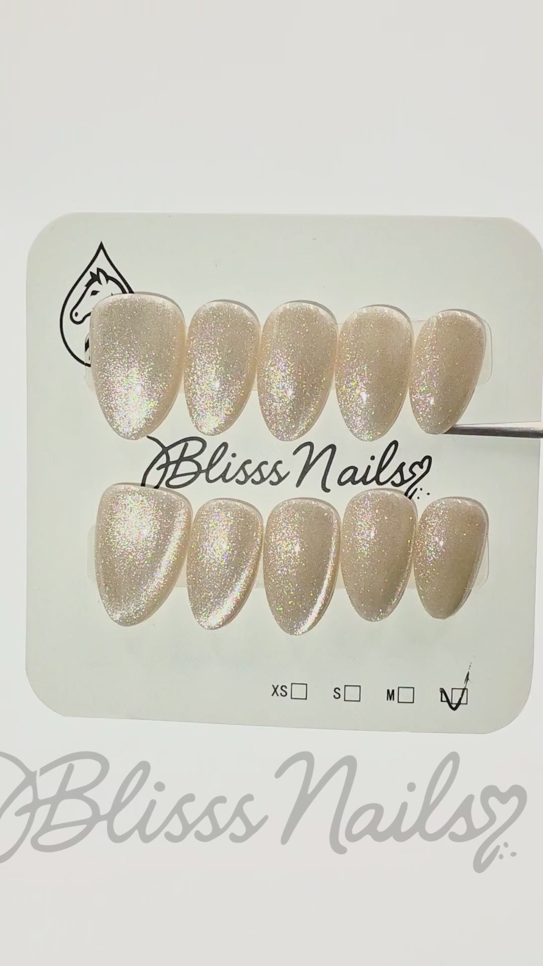 Blisss Nails Handmade Premium Press On Nails – Champagne Gold Silk Cat Eye Magnetic Effect, Reusable Artificial Nails, Short Almond Stiletto Shape, Luxury Shimmer Finish Salon-Quality False Nails 10 Pcs Nail Set