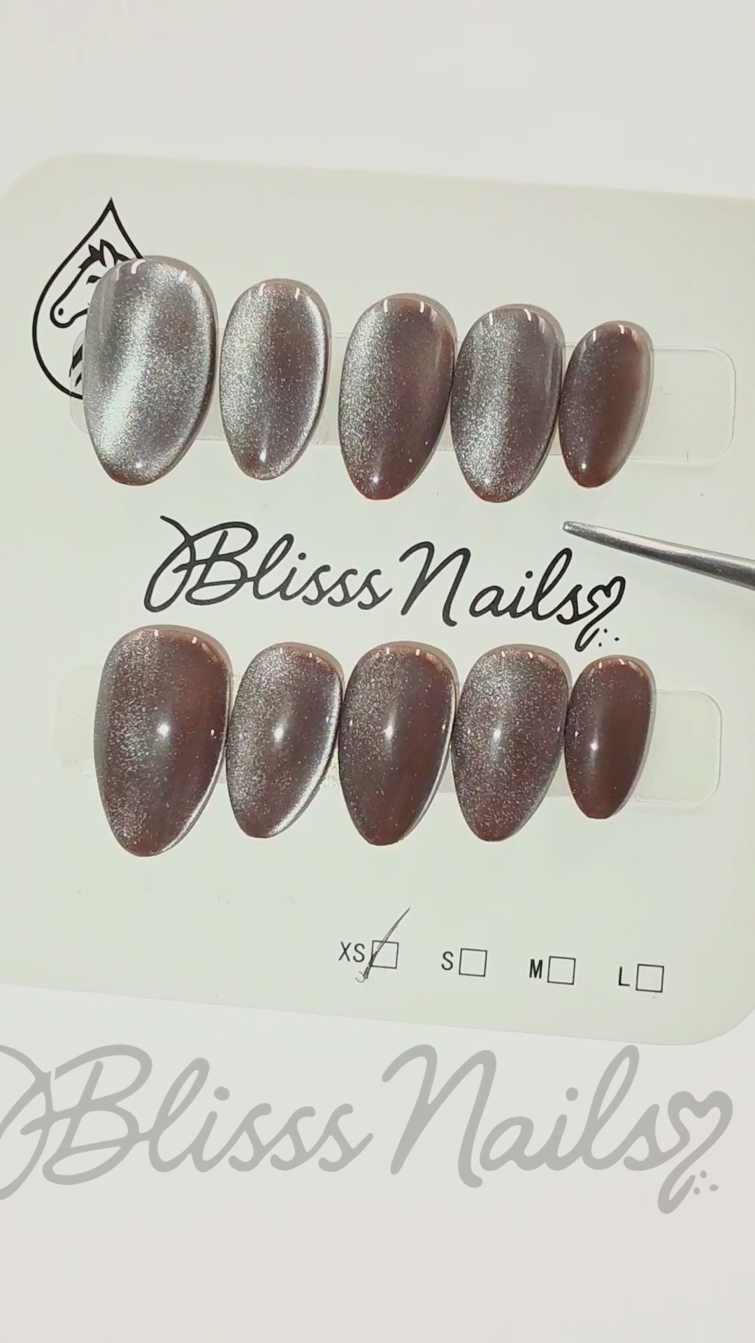 Blisss Nails Handmade Premium Press On Nails – Dark Brownish Espresso Velvet Aura Cat Eye Magnetic Effect, Reusable Artificial Nails, Short Almond Stiletto Shape, Luxury Shimmer Finish Salon-Quality False Nails 10 Pcs Nail Set