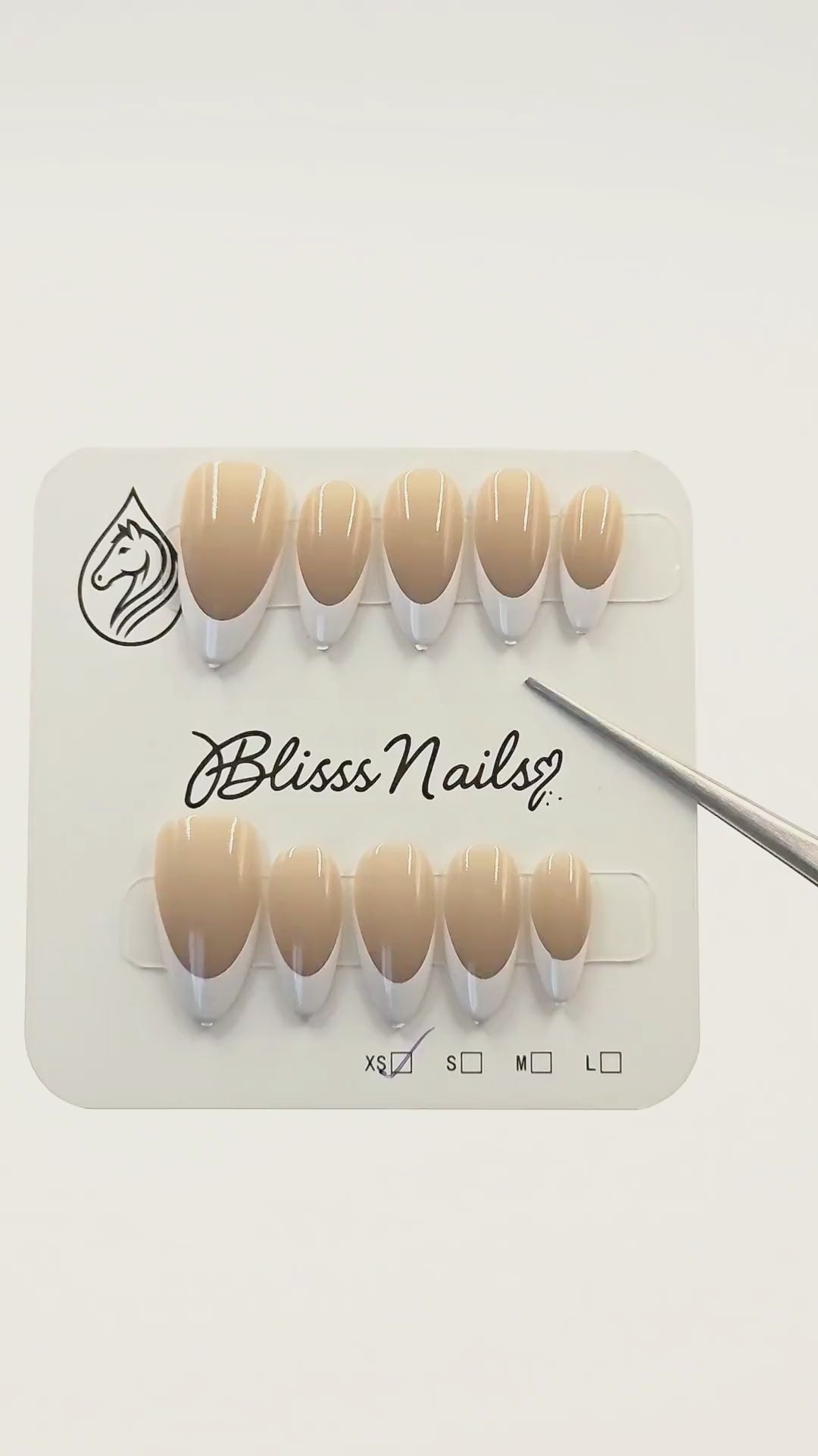 Blisss Nails Essential Machine-Made Press On Nails - Cappuccino Nude with Crisp White French V-Tip, Reusable Artificial Nails, Long Almond Shape, High-Gloss Salon-Style False Nails 10 Pcs Nail Set