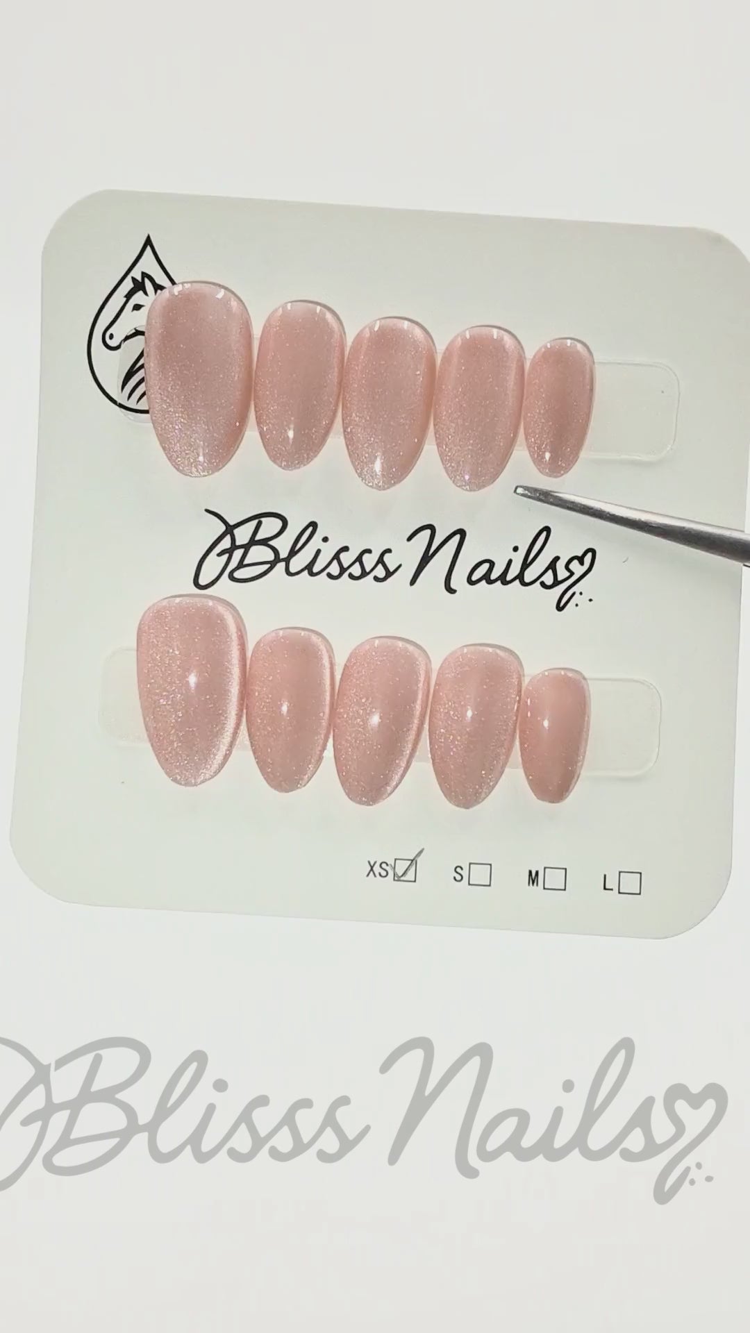 Blisss Nails Handmade Premium Press On Nails - Dusty Mauve Pink Rose Cat Eye Magnetic Effect, Reusable Artificial Nails, Short Almond Stiletto Shape, Luxury Shimmer Finish Salon-Quality Fake Nails 10 Pcs Nail Set