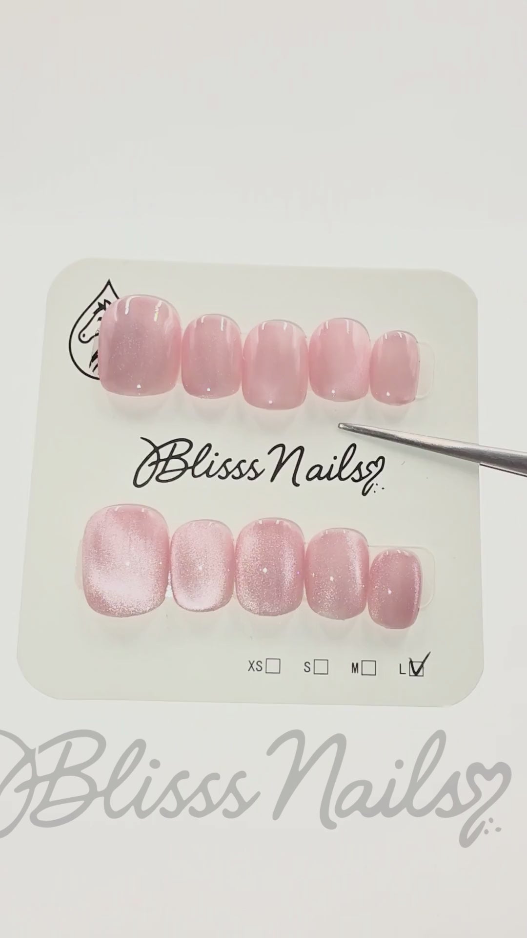 Blisss Nails Handmade Premium Press On Nails - Soft Pink Rose Quartz Cat Eye Magnetic Effect, Reusable Artificial Nails, Short Square Round Shape, Elegant Shimmer Finish Salon-Quality 10 Pcs Nail Set
