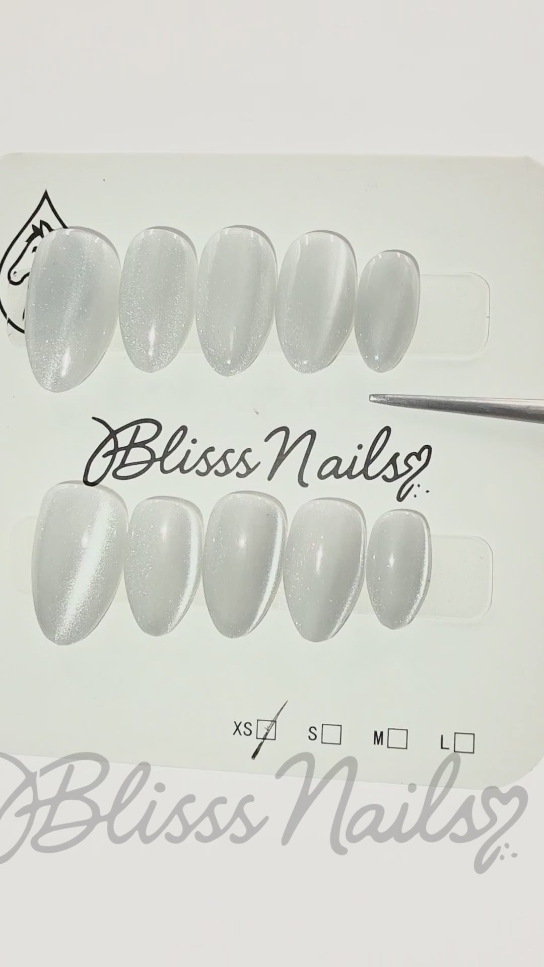 Blisss Nails Handmade Premium Press On Nails - Dove Grey Silk Aura Cat Eye Magnetic Effect, Reusable Artificial Nails, Short Almond Stiletto Shape, Luxury Shimmer Finish Salon-Quality Fake Nails 10 Pcs Nail Set
