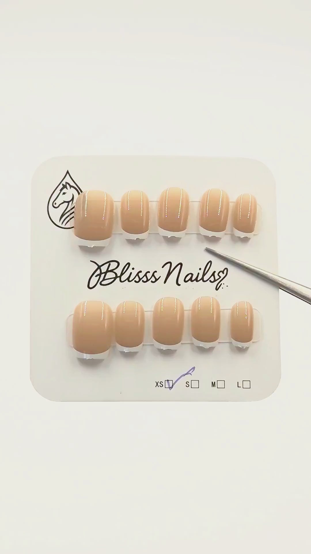 Blisss Nails Essential Machine-Made Press On Nails - Warm Toffee Nude with Classic White French Tips, Reusable Artificial Nails, Short Square Round Shape, High-Gloss Salon-Style False Nails 10 Pcs Nail Set