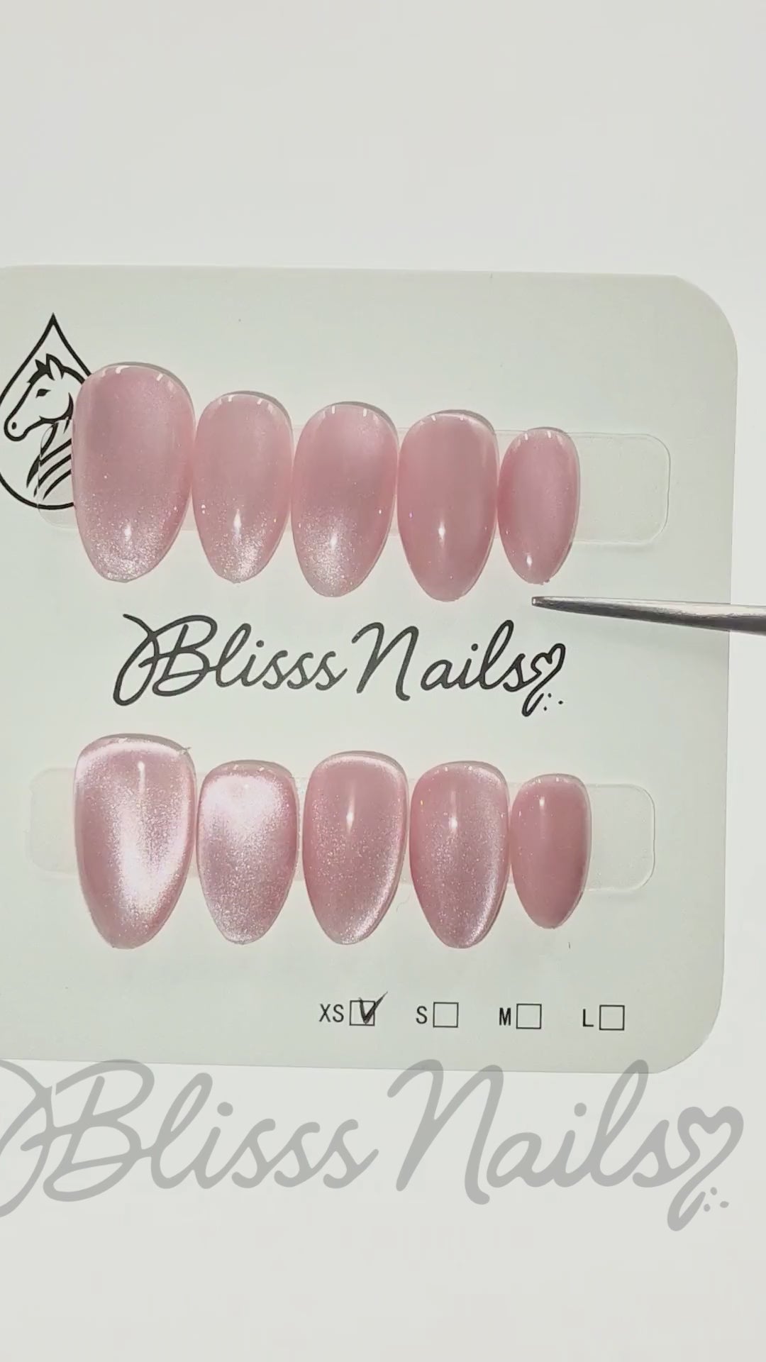Blisss Nails Handmade Premium Press On Nails – Pink Mauve Mist Aura Cat Eye Magnetic Effect, Reusable Artificial Nails, Short Almond Stiletto Shape, Luxury Shimmer Finish Salon-Quality Fake Nails 10 Pcs Nail Set